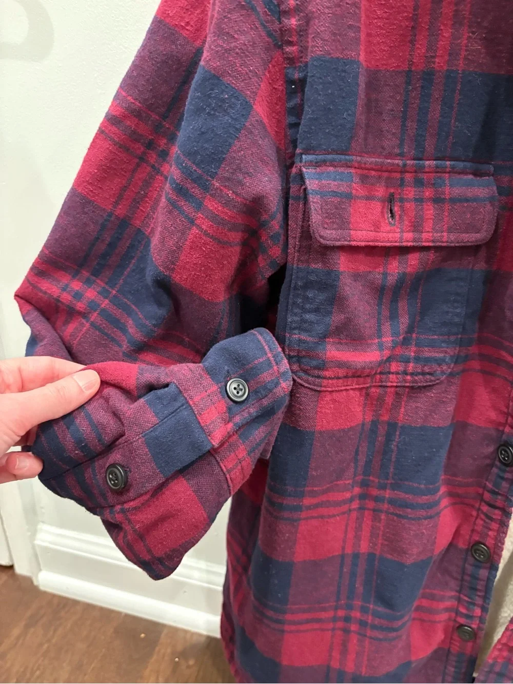 J.Crew Men’s Sherpa Lined Flannel Shirt Jacket Plaid Red Navy Medium Shacket